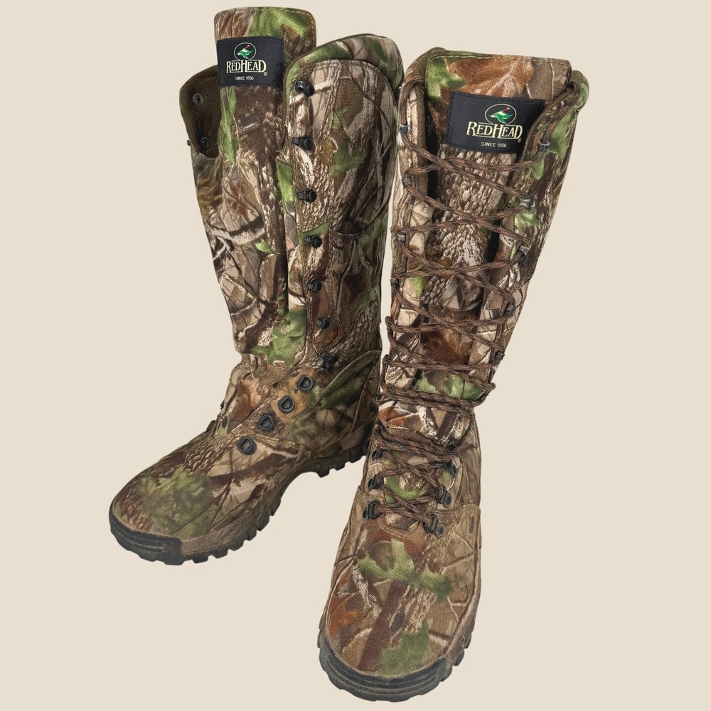 RedHead Camo Snake Boots Women 9.5W Brown Green Tall Lace Up Hunting Outdoor